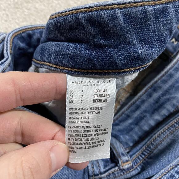 American Eagle Jeans Womens 2 Blue Stretch Wide Leg Distressed Ripped Knees - Picture 6 of 11